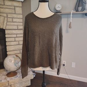 Pink Rose Dark Olive Crew Neck Sweater
